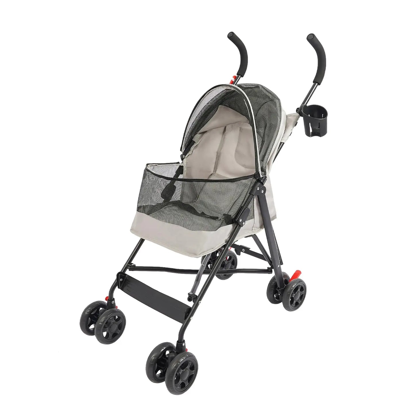 Foldable Pet Stroller for Cats and Dogs, 4 Wheels Portable Travel Cart Carrier with Safety Rope & Food Tray, Lightweight & Portable & Du