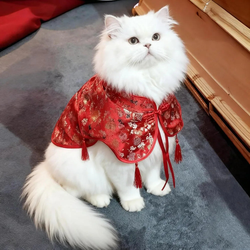 Cat Dog Cloak Costume Cat Cape with Tassel Chinese Pet Apparel for Cats Small Dog Puppy Kitten New Year Christmas