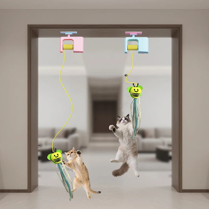 Interactive Hanging Cat Retractable String RechargeableToys for Indoor Kittens and Bored Adult Cats with 3 Flying Feathers