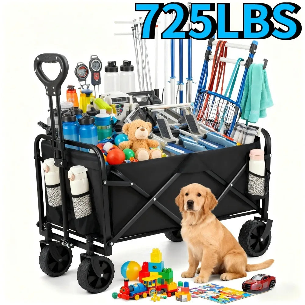 Collapsible Wagon Cart Foldable Beach Wagon with All-Terrain Wheels Heavy Duty Grocery Cart for Shopping, Beach, Camping, Sport
