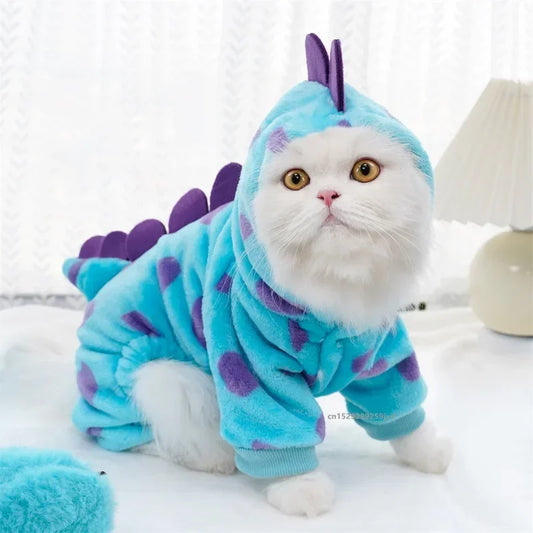1PC PetClothing Dog Cat Autumn and Winter Thickened Warm Blue Dinosaur Hooded Coat For Small Medium Dogs pet clothes dog costume