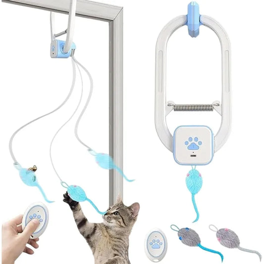 Self-Playing Cat Toy， Automatic Retractable Door Hanging Teaser for Indoor Cats， Boredom Buster Exercise Toy