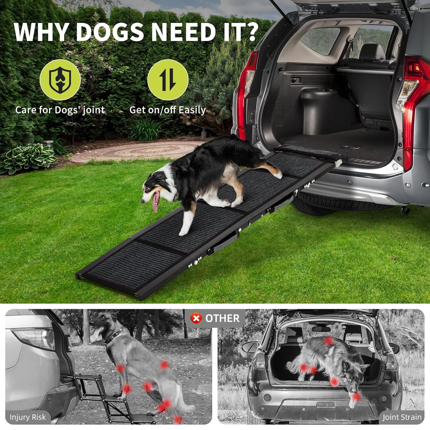 Upgraded Dog Ramp For Cars Folding Pet Ramp For Large Dogs With Non-Slip Surface Portable Outdoor Dog Car Ramp Up to 250 LBS