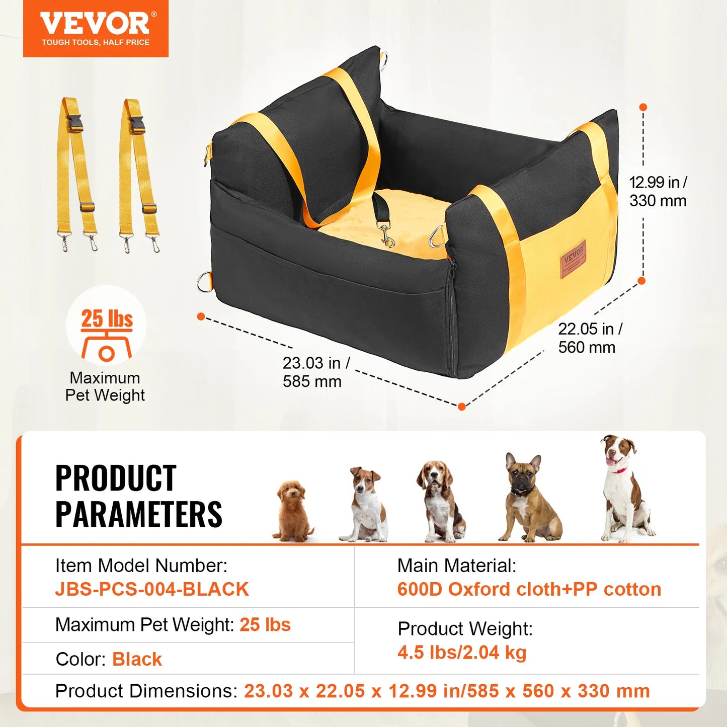 Dog Car Seat Waterproof Dog Booster Seat Pet Car Seat with Clip-On Safety Leash PP Cotton Car Bed for Medium Large Dog