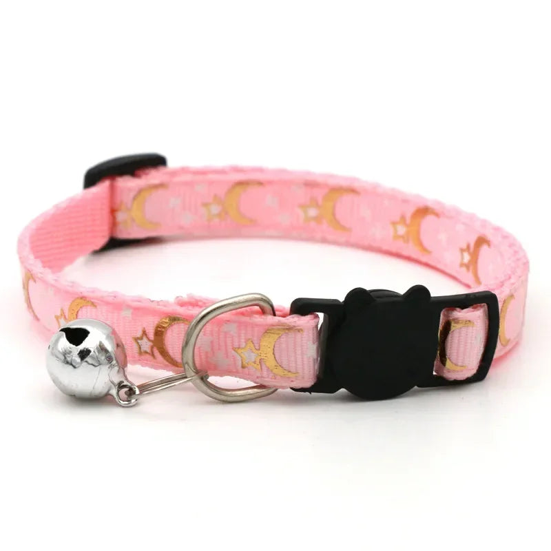 Cat Collar With Bell Cartoon Star Moon Dog Puppy Cat Kitten Collar Adjustable Safety Bell Ring Necklace Cat Jewelry For cats