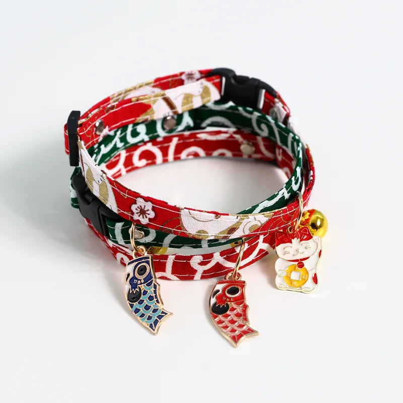 Adjustable Koi Bell Pendant Lucky Cat Collar Japanese Necklace Accessories Pet Supplies