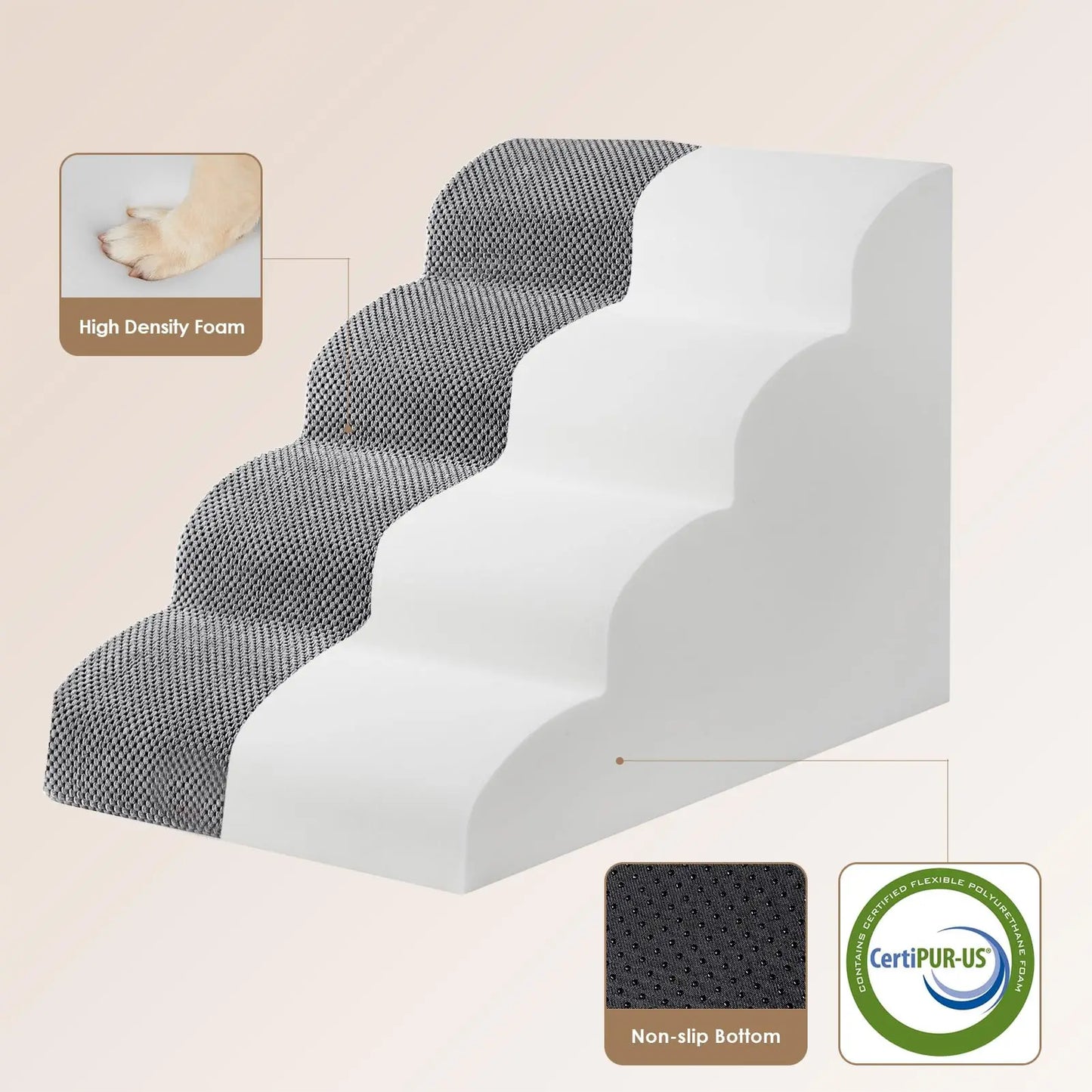 Dog Stairs for Small Dogs , 2-3-4-Step Sturdy Dog Steps for Bed Couch, Sofa or  Cats, Puppy, Washable Cover, Non-Slip Curved Pet