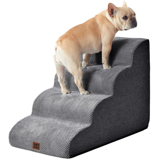 Dog Stairs for Small Dogs , 2-3-4-Step Sturdy Dog Steps for Bed Couch, Sofa or  Cats, Puppy, Washable Cover, Non-Slip Curved Pet