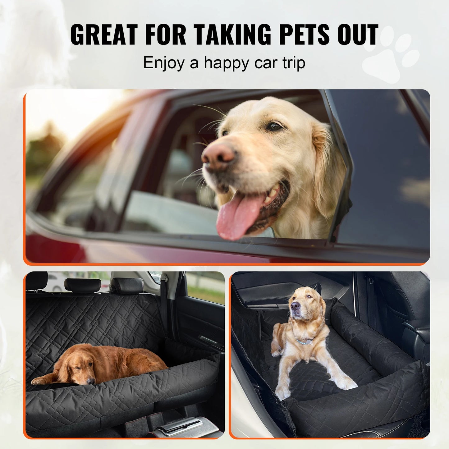 Dog Car Seat Waterproof Dog Booster Seat Pet Car Seat with Clip-On Safety Leash PP Cotton Car Bed for Medium Large Dog