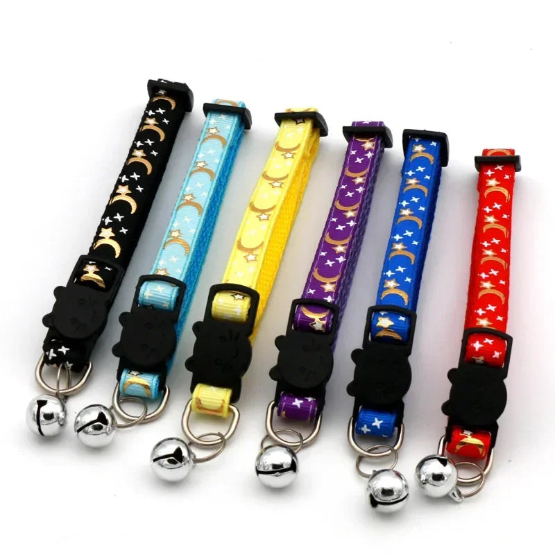 Cat Collar With Bell Cartoon Star Moon Dog Puppy Cat Kitten Collar Adjustable Safety Bell Ring Necklace Cat Jewelry For cats