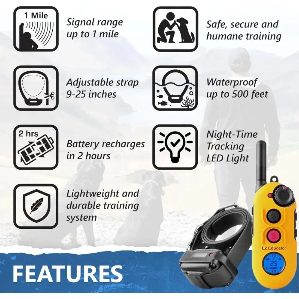 EZ-900-1/2 Mile Remote Waterproof Dog Trainer - Static, Vibration and Sound Stimulation Collar with PetsTEK Dog Training Clicker