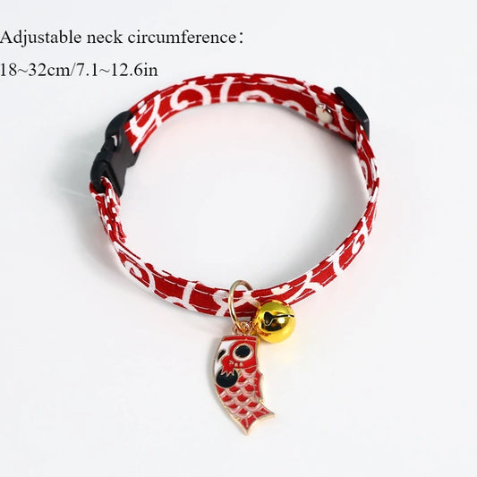 Adjustable Koi Bell Pendant Lucky Cat Collar Japanese Necklace Accessories Pet Supplies