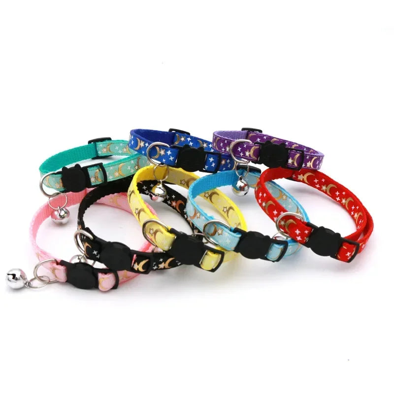 Cat Collar With Bell Cartoon Star Moon Dog Puppy Cat Kitten Collar Adjustable Safety Bell Ring Necklace Cat Jewelry For cats