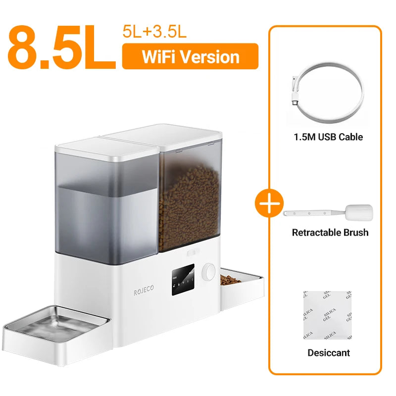 ROJECO 8.5L Automatic Pet Feeder Water Fountain WIFI APP Remote Control Smart Dog 5L Food Dispenser 3.5L Gravity Water Drinker ﻿