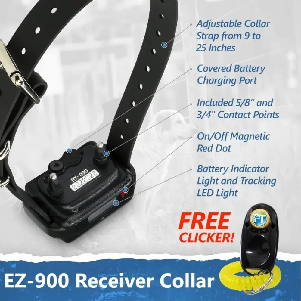 EZ-900-1/2 Mile Remote Waterproof Dog Trainer - Static, Vibration and Sound Stimulation Collar with PetsTEK Dog Training Clicker
