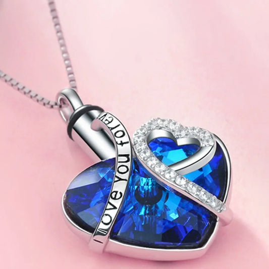 Heart Crystal Urn Necklace Pet Memorial Keepsake Jewelry Openable Pendant