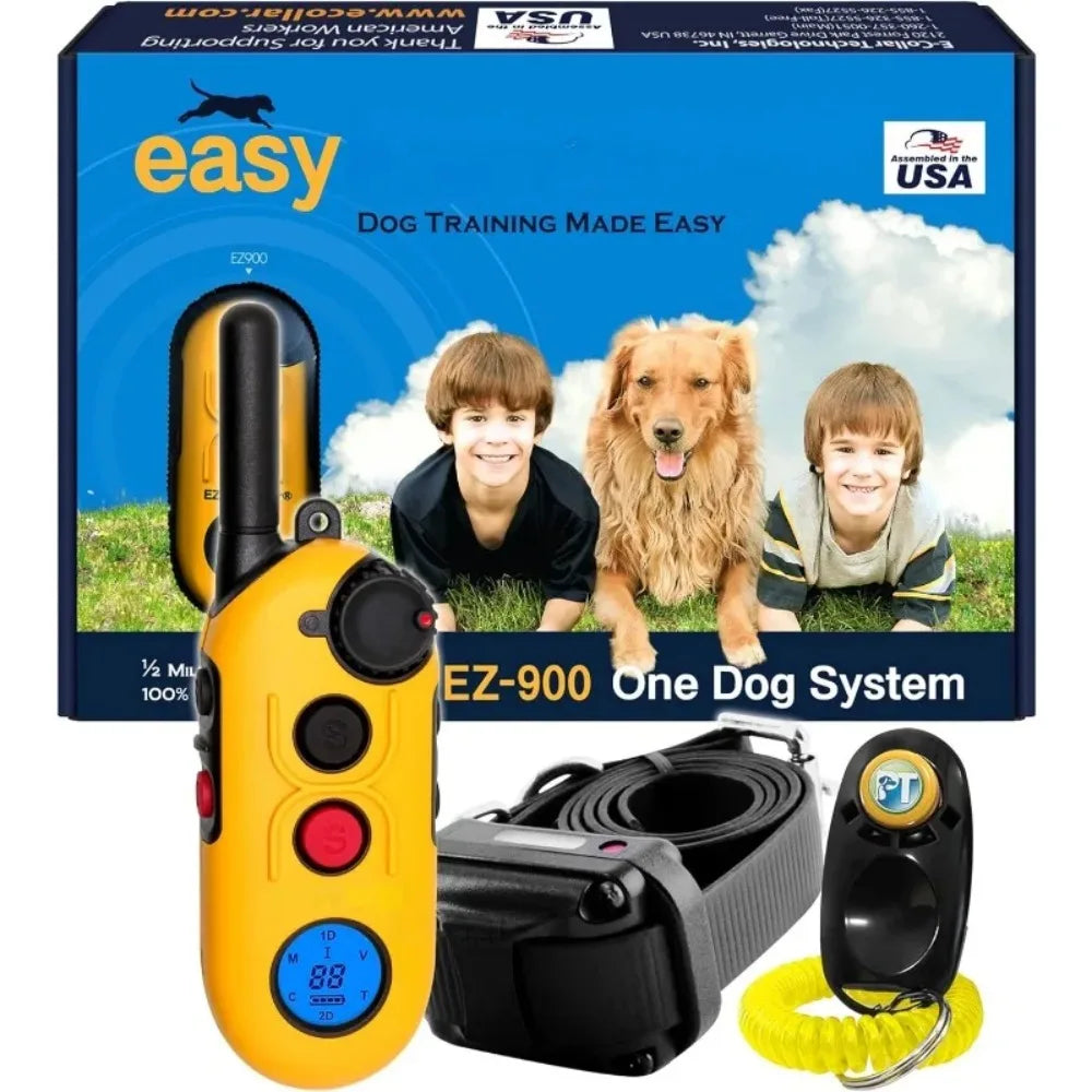 EZ-900-1/2 Mile Remote Waterproof Dog Trainer - Static, Vibration and Sound Stimulation Collar with PetsTEK Dog Training Clicker