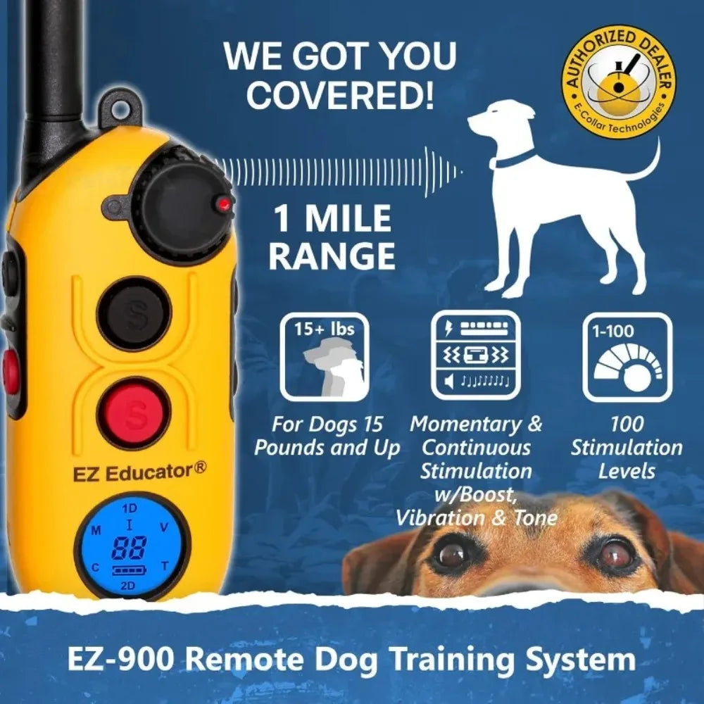 EZ-900-1/2 Mile Remote Waterproof Dog Trainer - Static, Vibration and Sound Stimulation Collar with PetsTEK Dog Training Clicker