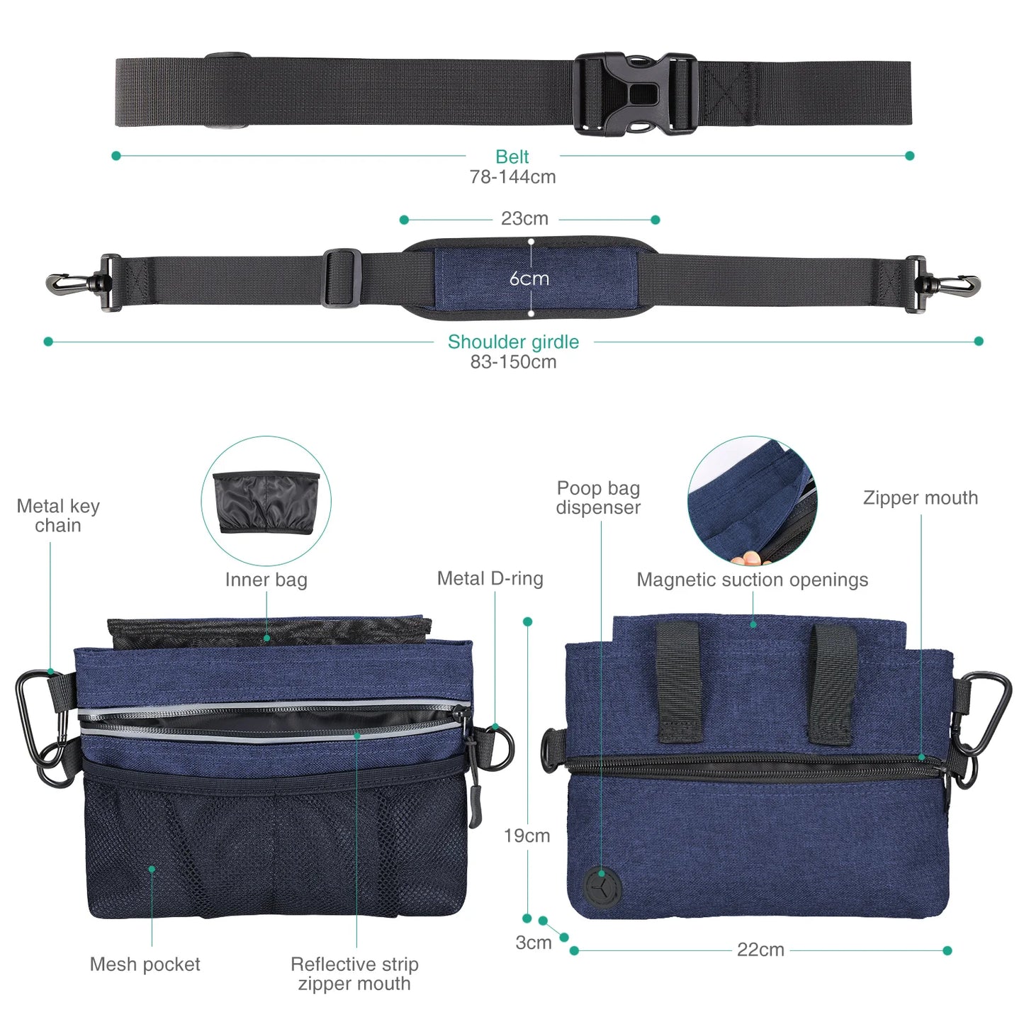 ORIA Hands Free Dog Training Pouch Portable Pet Snacks Treat Waist Fanny Pack Reward Bum Bags Built-in Poop Bag Dispenser