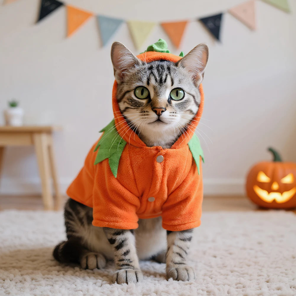 Halloween Cute Warm Pumpkin Dog Costume Breathable Orange Dog Hoodie Pet Festival Costume Clothes for Pet Dog Cat