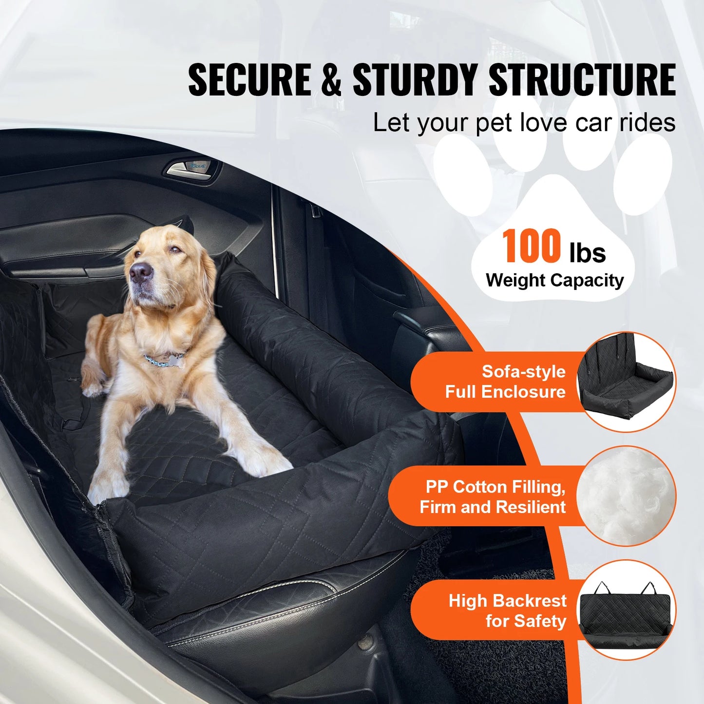 Dog Car Seat Waterproof Dog Booster Seat Pet Car Seat with Clip-On Safety Leash PP Cotton Car Bed for Medium Large Dog