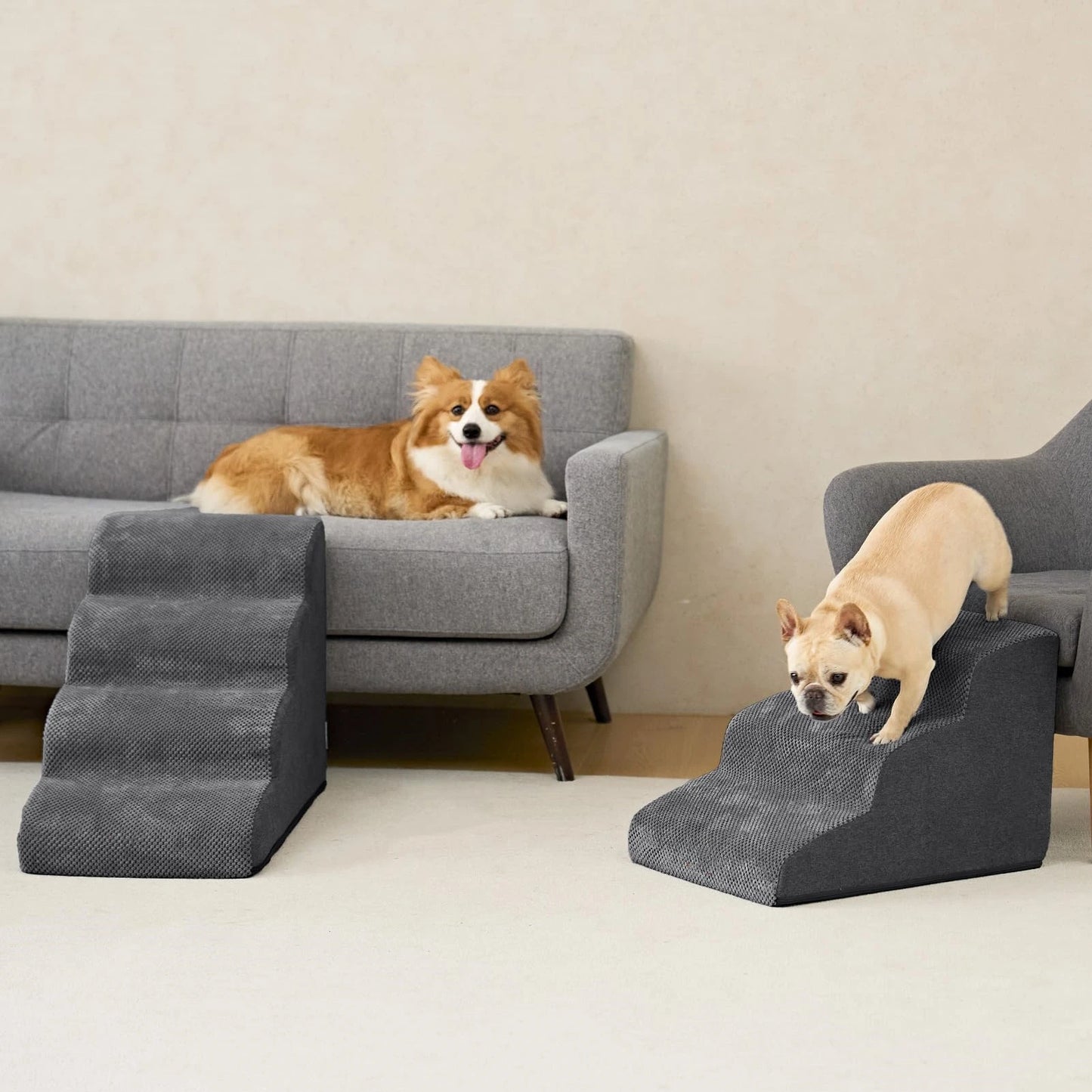 Dog Stairs for Small Dogs , 2-3-4-Step Sturdy Dog Steps for Bed Couch, Sofa or  Cats, Puppy, Washable Cover, Non-Slip Curved Pet