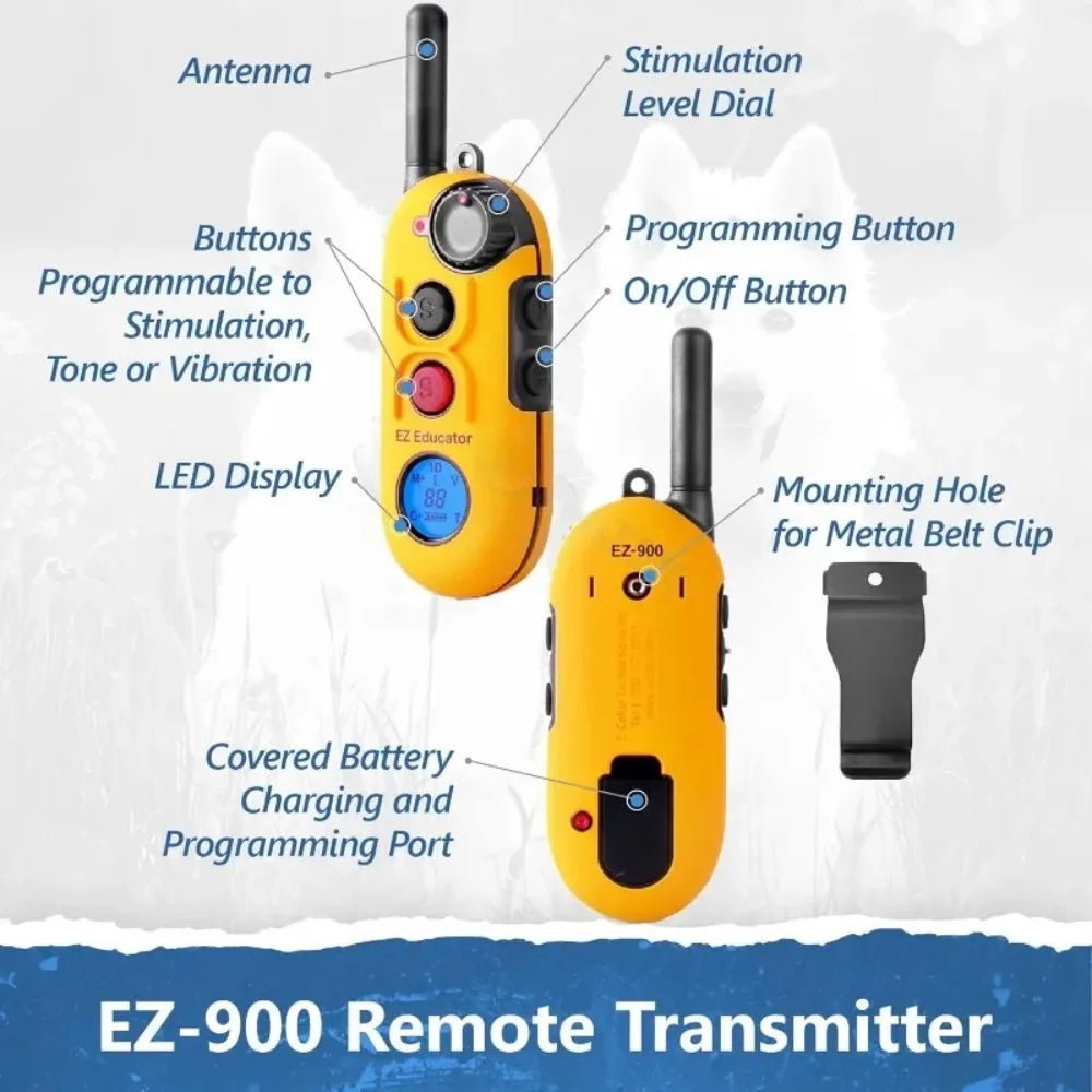 EZ-900-1/2 Mile Remote Waterproof Dog Trainer - Static, Vibration and Sound Stimulation Collar with PetsTEK Dog Training Clicker