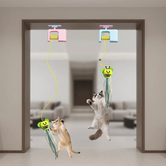 Interactive Hanging Cat Retractable String RechargeableToys for Indoor Kittens and Bored Adult Cats with 3 Flying Feathers