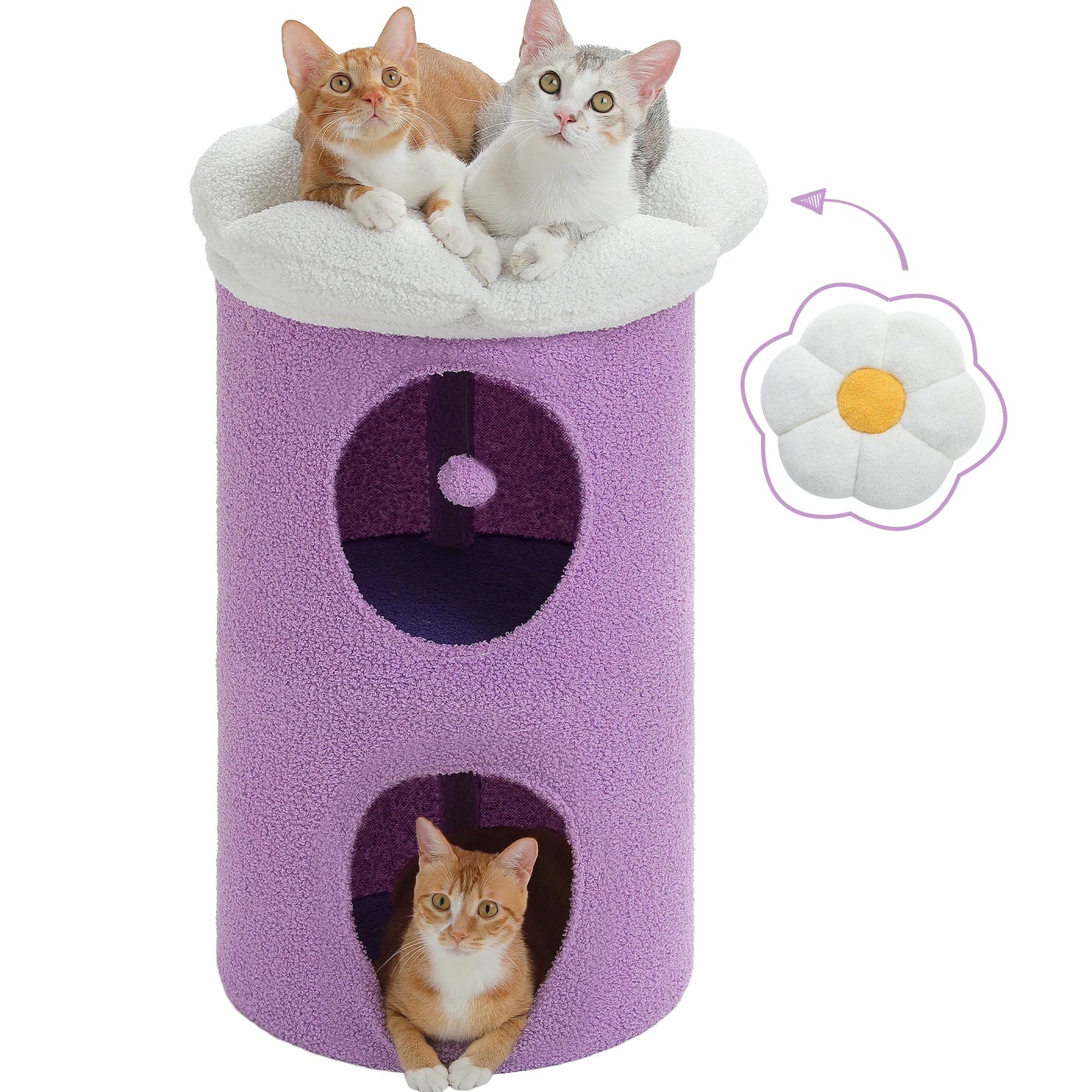 2-Story Cat Beds for Indoor Cats Large Cat House with Removable Flower Cat Bed, Cute Cat Cave Cat Hideaway Indoor Cat  Condo