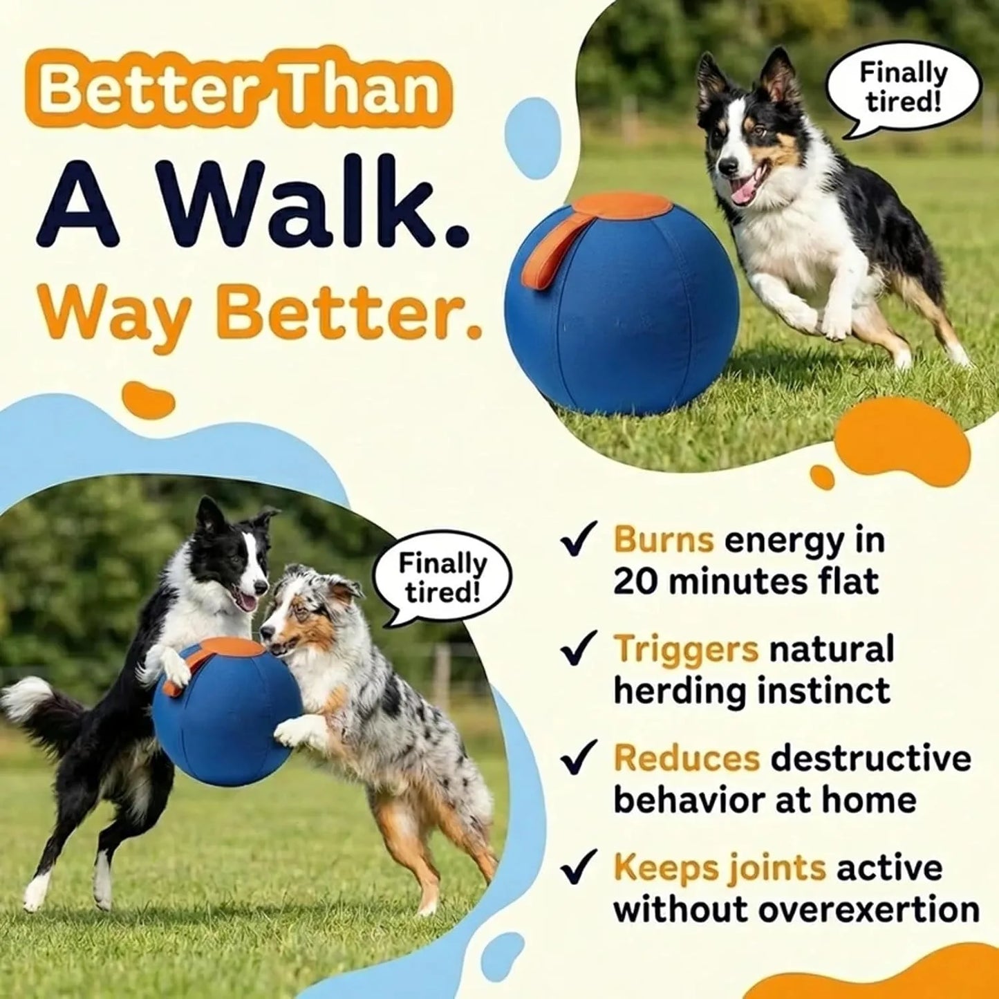 (Large) Ruckus Herding Ball, Herding Ball for Dogs, Extra-Large Enrichment Ball - Tear-Resistant, Includes Protective Cover And