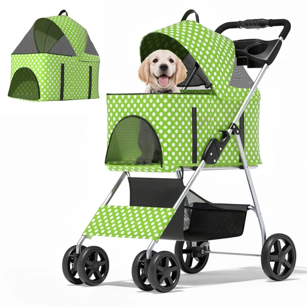 3 in 1 Foldable Pet Stroller for Small & Medium Dogs, Detachable Carrier, Car Seat, Push Button Entry, 4-Wheel Jogger