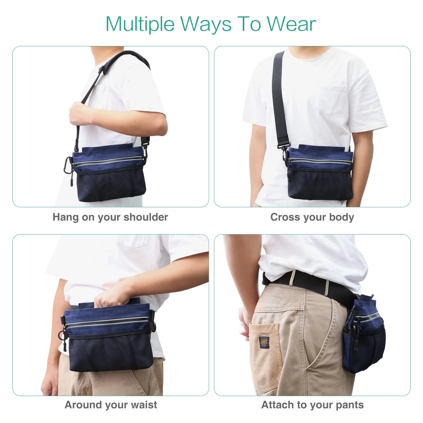 ORIA Hands Free Dog Training Pouch Portable Pet Snacks Treat Waist Fanny Pack Reward Bum Bags Built-in Poop Bag Dispenser