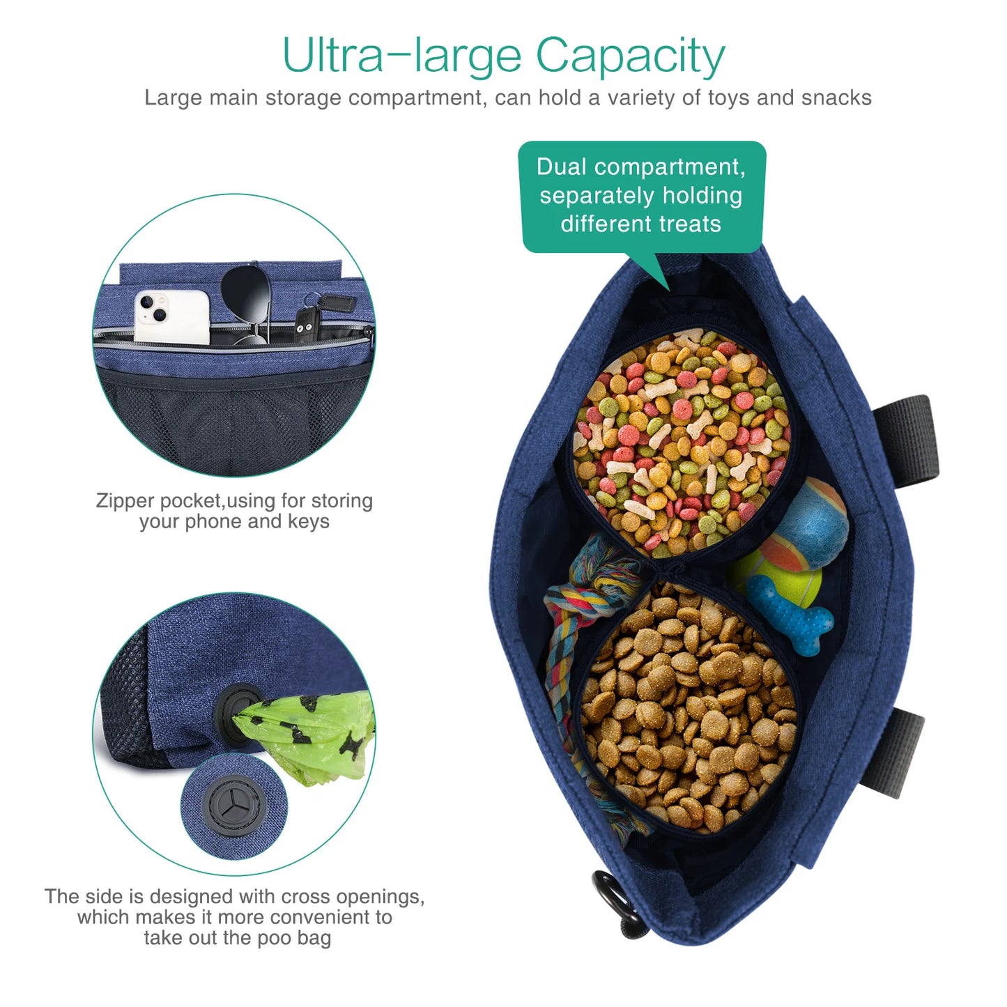 ORIA Hands Free Dog Training Pouch Portable Pet Snacks Treat Waist Fanny Pack Reward Bum Bags Built-in Poop Bag Dispenser